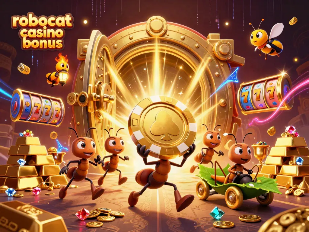 Experience the excitement of the robocat casino bonus with a team of ants on a spectacular heist!