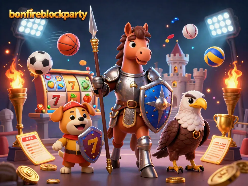 Join the bonfireblockparty in this exciting casino scene featuring medieval characters and casino elements.