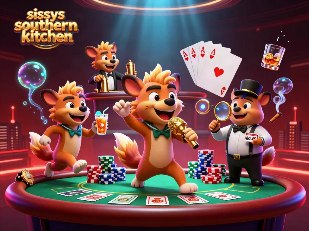 Engaging scene at sissyssouthernkitchen with hyenas entertaining at a vibrant casino.